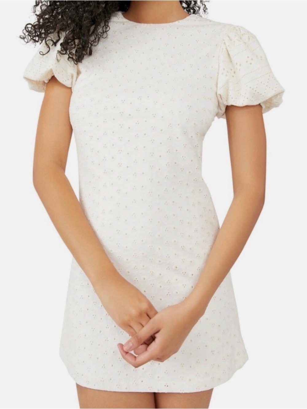 Free people Women's Cream Eyelet Puff-Sleeve Top